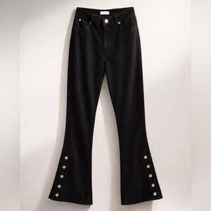 Sandro “Snapy” Black High-Rise Flare Jeans, Snap Accents, FR36/US4